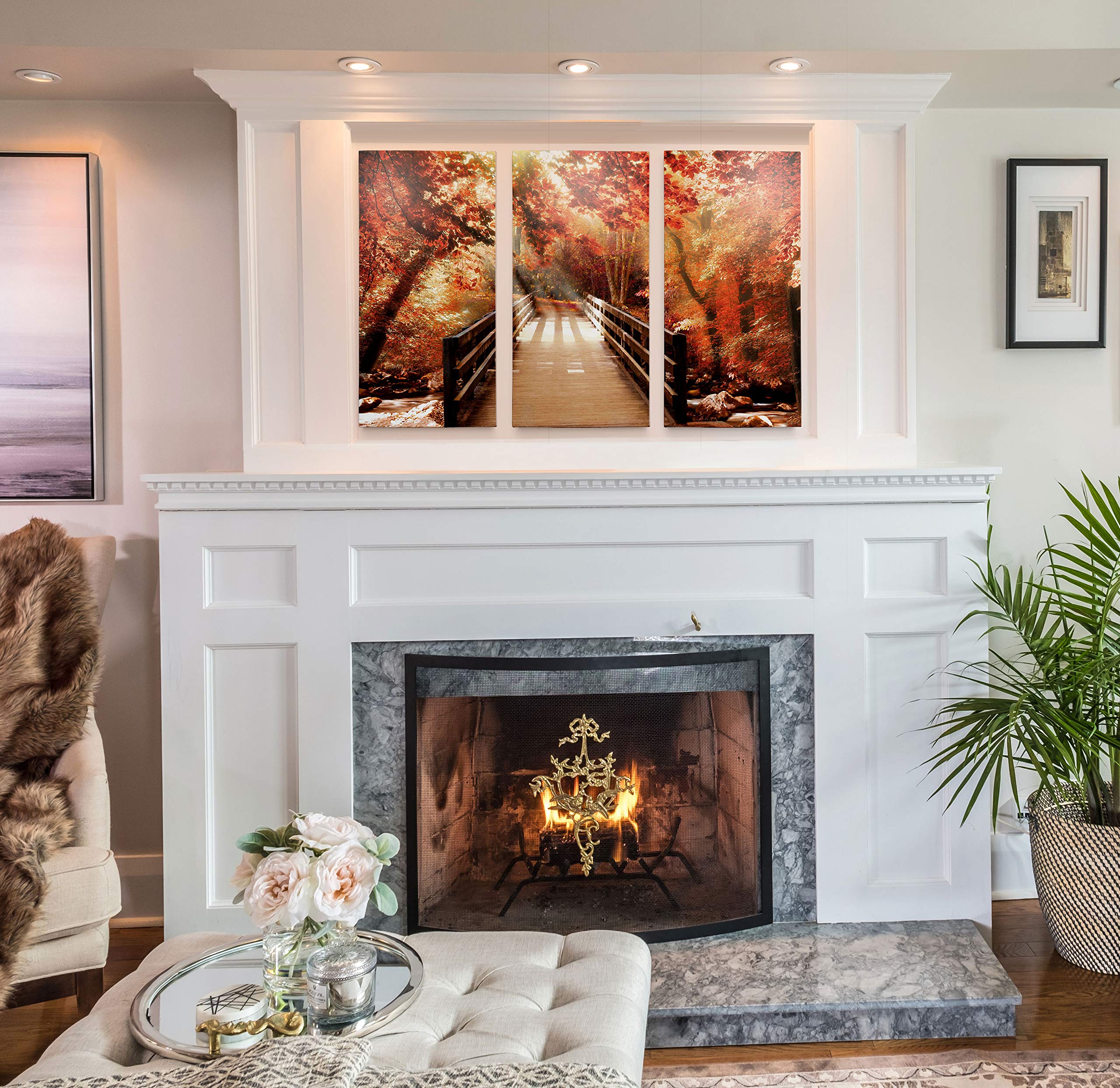 Amazon.com: Autumn Bridge 3 Panel Gallery Wrapped Canvas Autumn